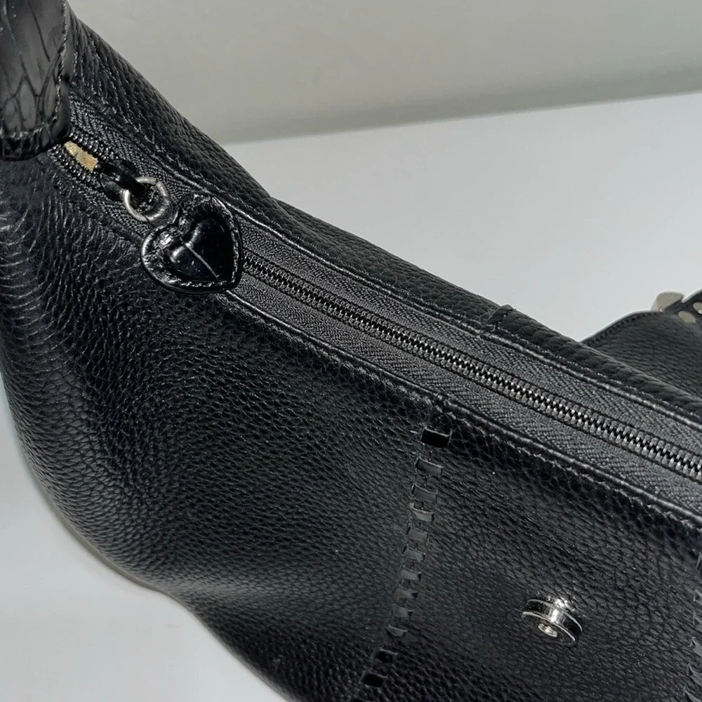 Brighton Franki Black Pebbled Leather Hobo‎ Purse Shoulder Bag Quality Designer